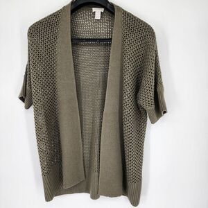 Chicos Sweater‎ Womens Size 1 Small Short Sleeve Cardigan Oversized Olive Green